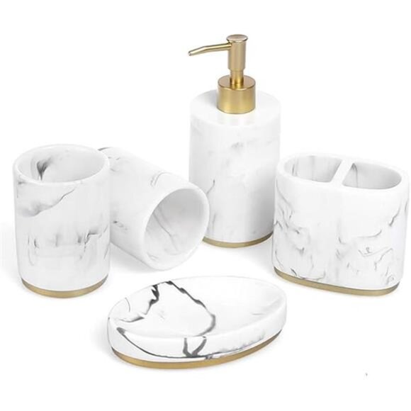 Bathroom Accessories Set, 5 Pcs Marble Look Bathroom Sets for Counter - Picture 8 of 8